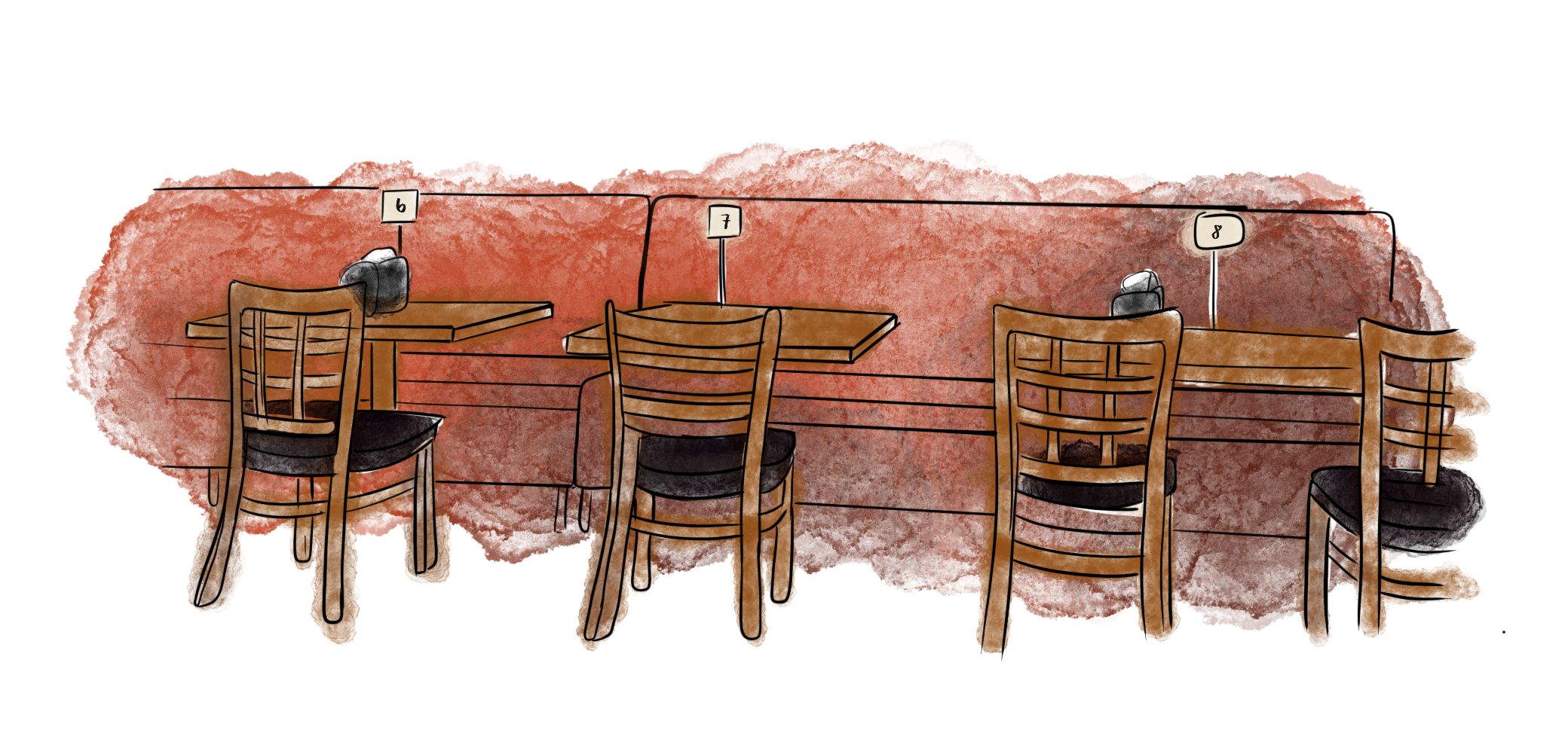 Orange booths at Mylapore cafe